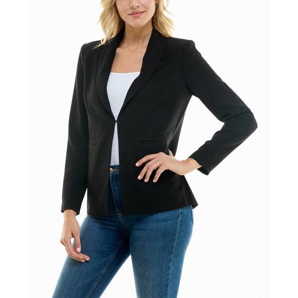 NEW NICOLE MILLER isla stretch crepe one button blazer in very black - Picture 3 of 3